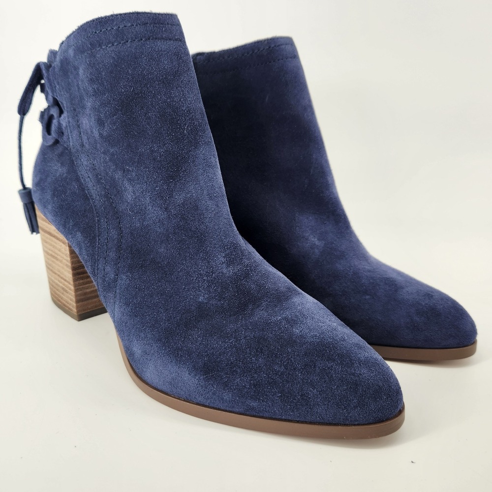 Vince Camuto Navy Blue Suede Tassel Lace Up Block Heel Ankle Boots 11W